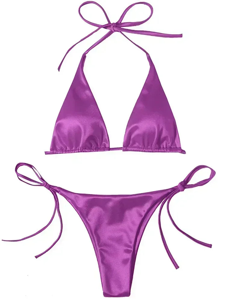 Satin Bikini-Set mit Halter – glänzend, sexy & brasilianisch inspiriert