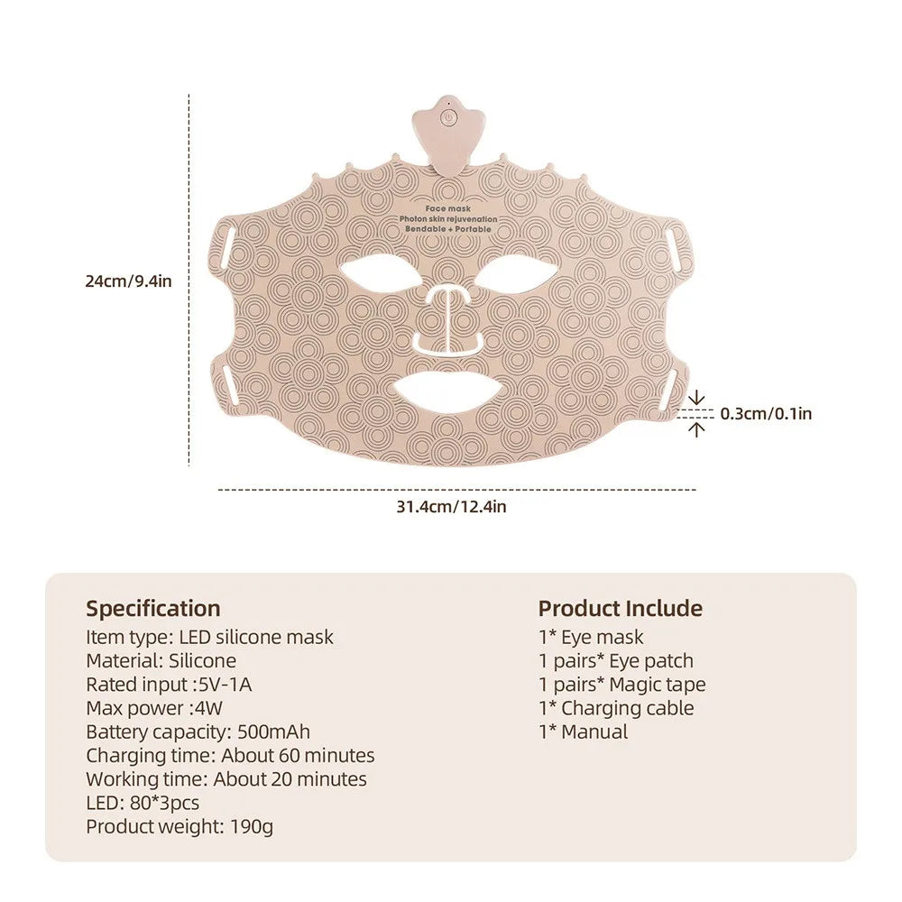 7-Farben Photon Silikon LED-Gesichtsmaske – Kabellose Rotlichttherapie für Hautpflege & Anti-Aging
