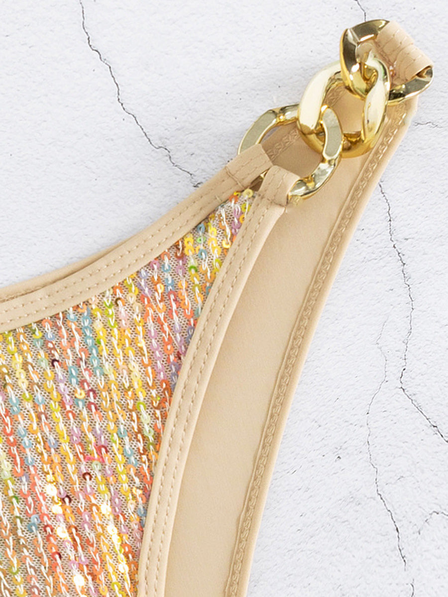 Pailletten Bikini mit Metallketten – glamourös, modern & ein echter Blickfang