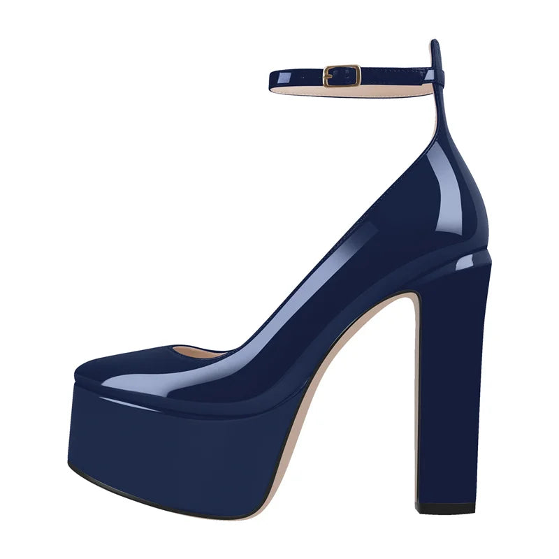 Onlymaker Frauen Mary Jane Plattform Pumps – Rosa Chunky High Heels mit Knöchelriemen