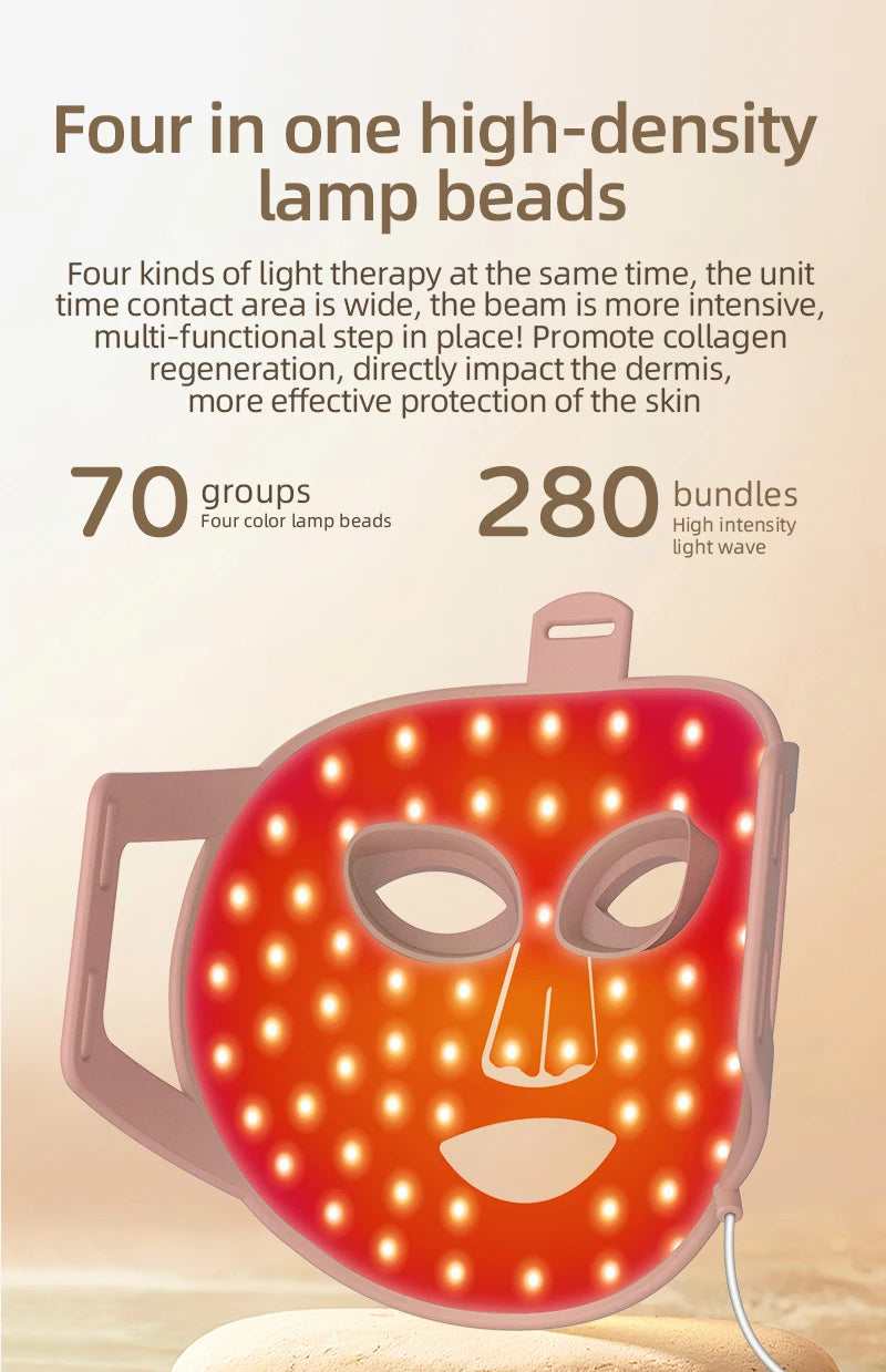 4-in-1 Rote LED-Lichttherapie Maske – Flexible Silikonmaske für Hautverjüngung & Anti-Aging