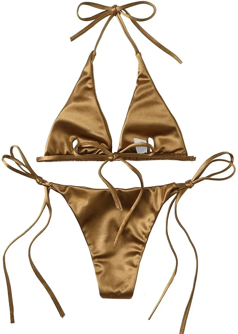 Satin Bikini-Set mit Halter – glänzend, sexy & brasilianisch inspiriert