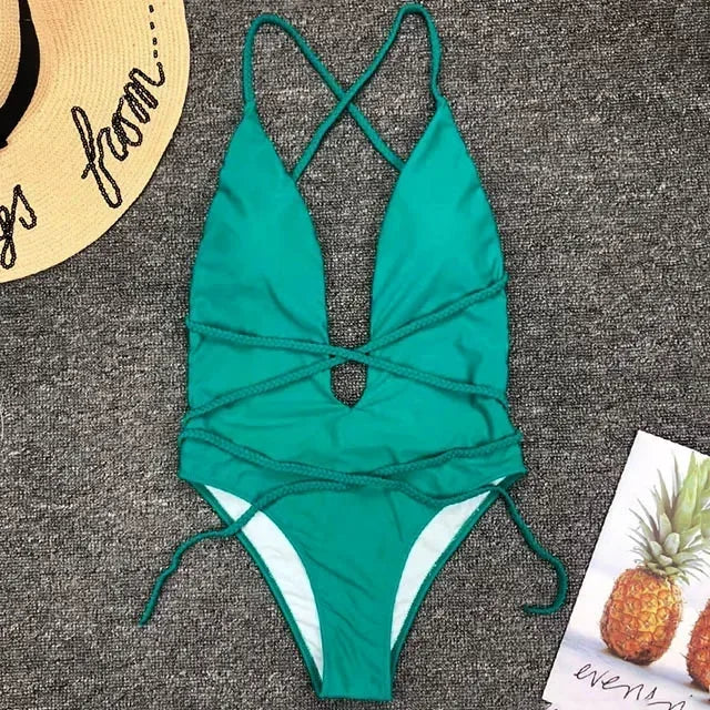 Tiefer V-Ausschnitt Monokini – elegant gewickelt & sexy zugleich