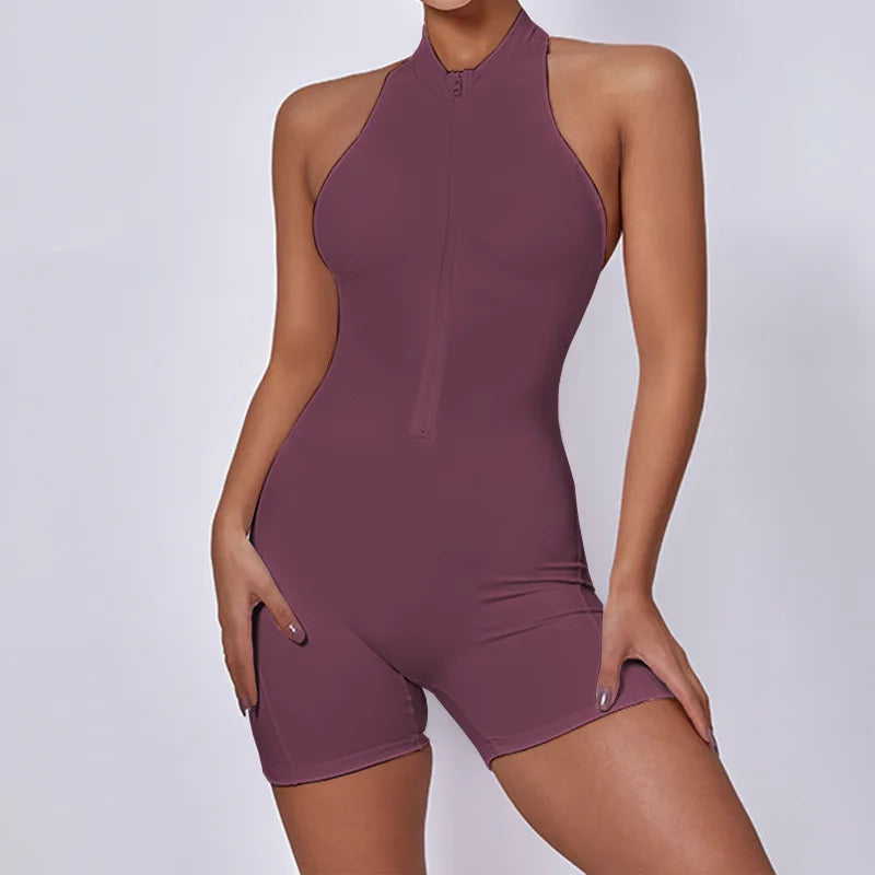 Racerback Sport-Jumpsuit mit V-Schnitt & Reißverschluss – Dein neuer Workout-Favorit