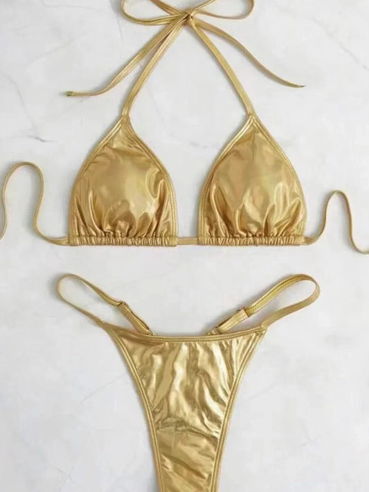 Metallic PU-Leder Bikini – gewagt, glänzend & ultra sexy