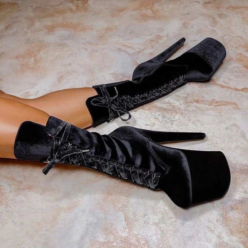 Velvet Lace-Up Booties – Sexy. Strong. Show-Ready.