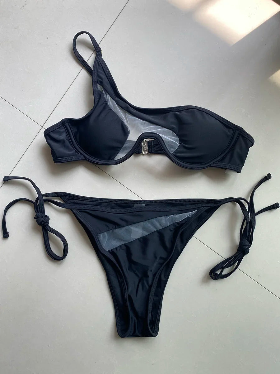 V-Bar Mesh Bikini-Set – asymmetrisch, formend & super modern