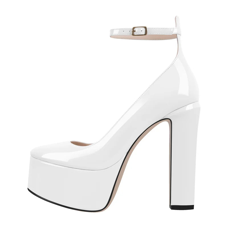 Onlymaker Frauen Mary Jane Plattform Pumps – Rosa Chunky High Heels mit Knöchelriemen