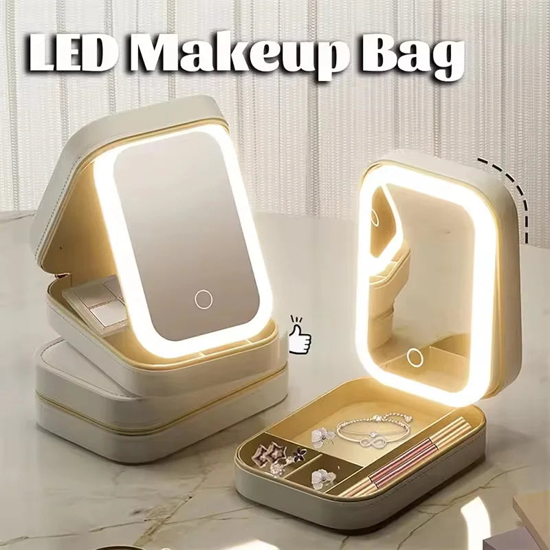 Wiederaufladbarer LED-Schminkspiegel mit Kosmetik-Aufbewahrungsbox – Perfekt organisiert & ready to glow! ✨💄