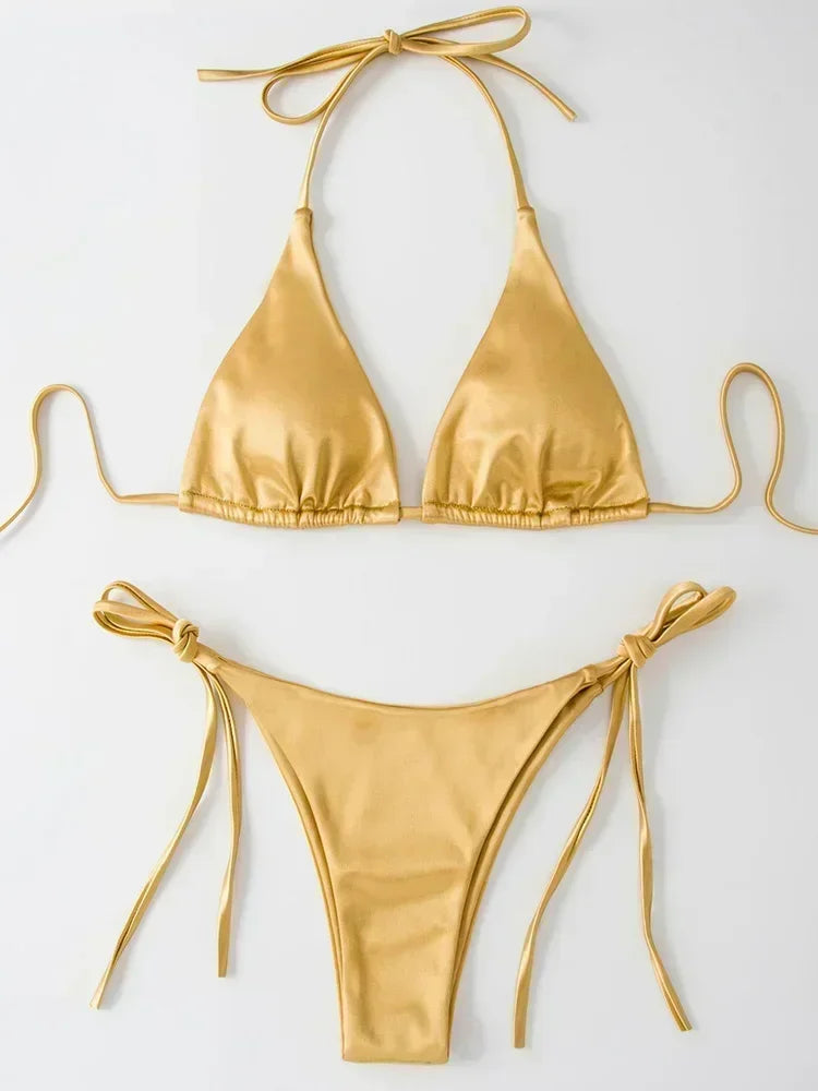 Metallic Satin Bikini-Set – glänzender Look mit brasilianischem Flair