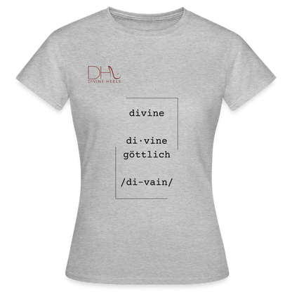 Divine Heels T-Shirt – Logo rot/Text schwarz mit Rahmen - Grau meliert