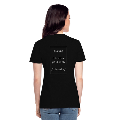 Divine Heels T-Shirt mit V-Ausschnitt - Logo weiß/Text weiß - Schwarz