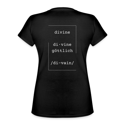 Divine Heels T-Shirt mit V-Ausschnitt - Logo weiß/Text weiß - Schwarz
