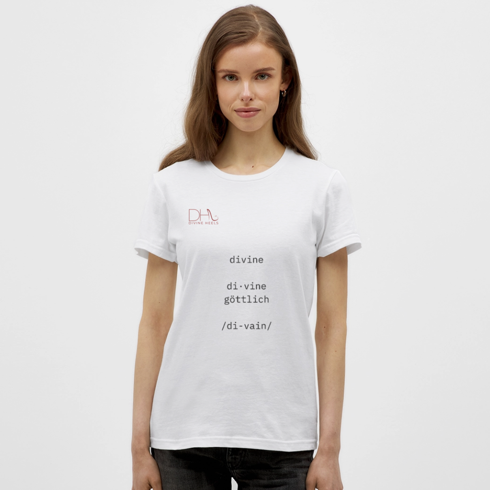 Divine Heels T-Shirt – Logo rot/Text schwarz - Weiß