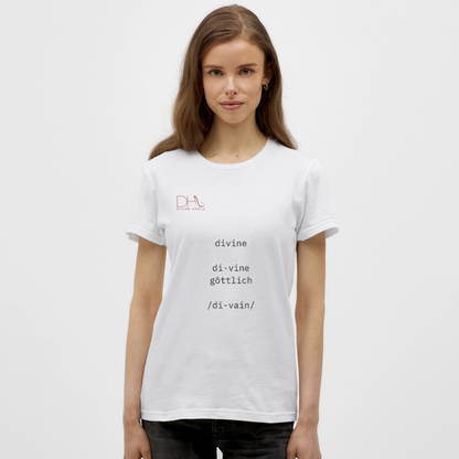 Divine Heels T-Shirt – Logo rot/Text schwarz - Weiß