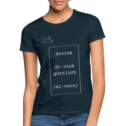 Divine Heels T-Shirt – Logo weiß/Text weiß mit Rahmen - Navy