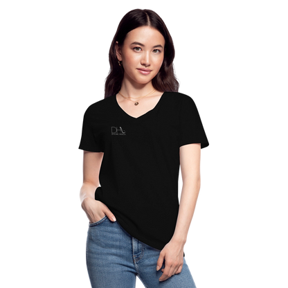 Divine Heels T-Shirt mit V-Ausschnitt - Logo weiß/Text weiß - Schwarz