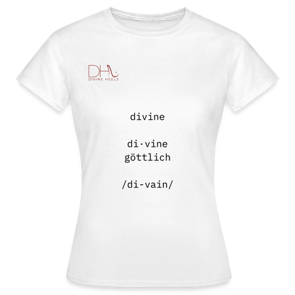 Divine Heels T-Shirt – Logo rot/Text schwarz - Weiß