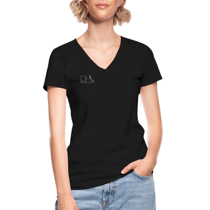 Divine Heels T-Shirt mit V-Ausschnitt - Logo weiß/Text weiß - Schwarz