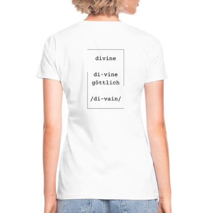 Divine Heels T-Shirt mit V-Ausschnitt - Logo rot/Text schwarz - Weiß