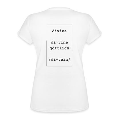 Divine Heels T-Shirt mit V-Ausschnitt - Logo rot/Text schwarz - Weiß