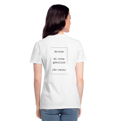 Divine Heels T-Shirt mit V-Ausschnitt - Logo rot/Text schwarz - Weiß