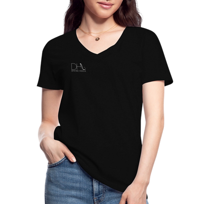 Divine Heels T-Shirt mit V-Ausschnitt - Logo weiß/Text weiß - Schwarz