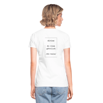 Divine Heels T-Shirt mit V-Ausschnitt - Logo rot/Text schwarz - Weiß