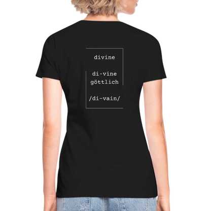 Divine Heels T-Shirt mit V-Ausschnitt - Logo weiß/Text weiß - Schwarz