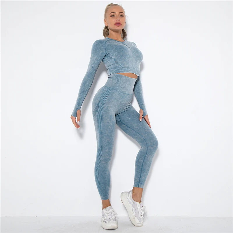 Nahtloses Gym-Set mit Cropped Top & Push-Up Leggings – Perfekt für dein Workout