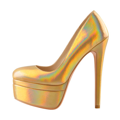 Onlymaker Frauen High Heel Plattform Stiletto Pumps – 16 cm Absatz in Gold