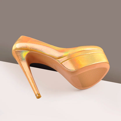 Onlymaker Frauen High Heel Plattform Stiletto Pumps – 16 cm Absatz in Gold