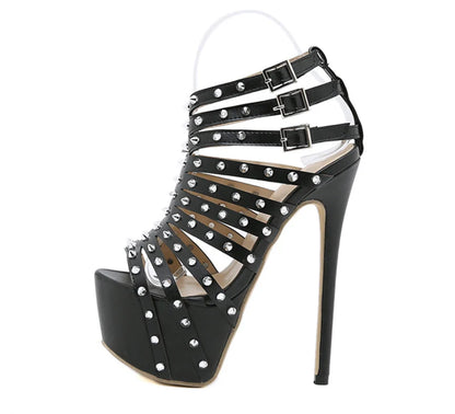 Sommer Plateau High Heels Sandalen – Sexy Peep-Toe Pumps mit Nieten