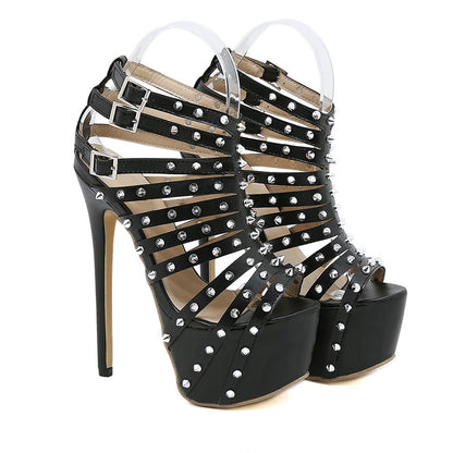 Sommer Plateau High Heels Sandalen – Sexy Peep-Toe Pumps mit Nieten