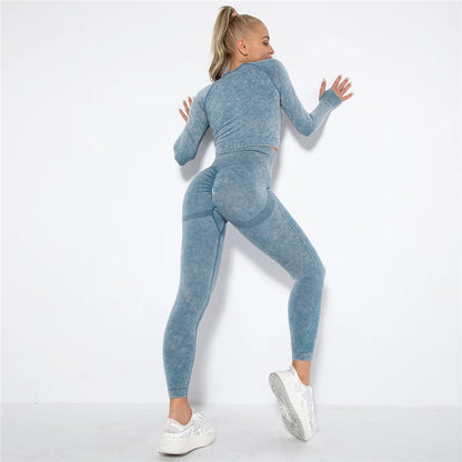 Nahtloses Gym-Set mit Cropped Top & Push-Up Leggings – Perfekt für dein Workout