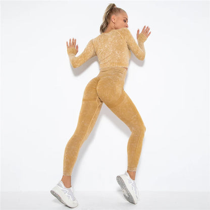 Nahtloses Gym-Set mit Cropped Top & Push-Up Leggings – Perfekt für dein Workout