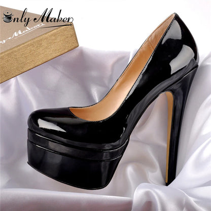 Onlymaker Frauen Runde Kappe Doppel Plattform Pumps – Super High Heel Stiletto für Hochzeit & Party