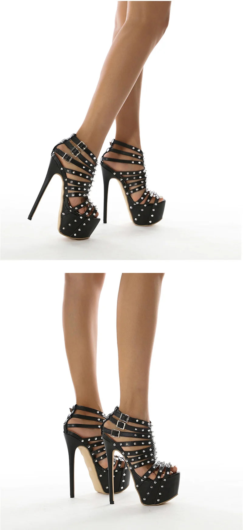 Sommer Plateau High Heels Sandalen – Sexy Peep-Toe Pumps mit Nieten