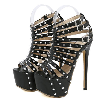 Sommer Plateau High Heels Sandalen – Sexy Peep-Toe Pumps mit Nieten