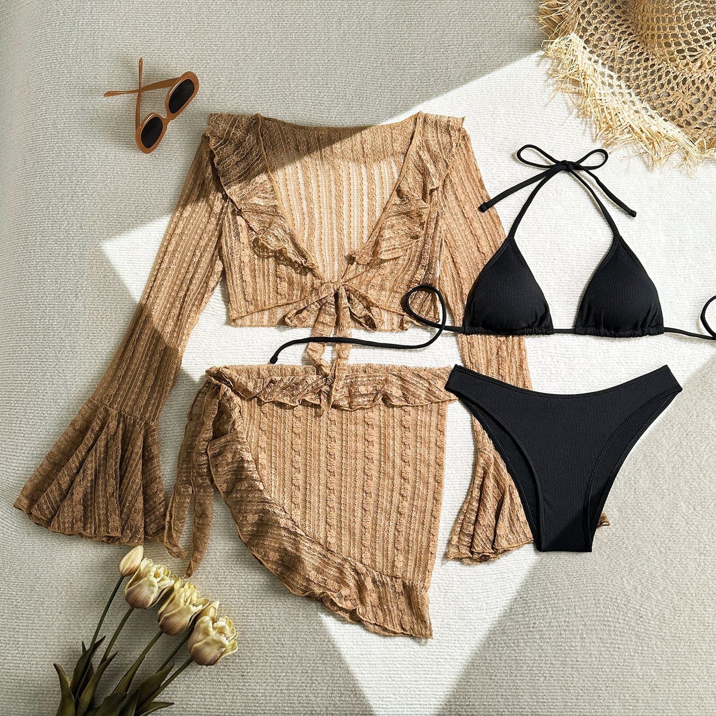4-teiliges Bikini-Set mit Mesh und Sarong – dein stylischer Sommerlook