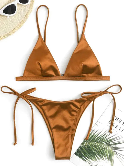 Metallic Satin Bikini-Set – glänzender Style mit brasilianischem Cut