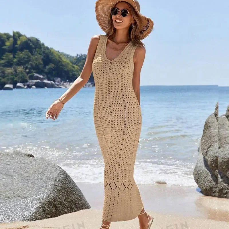 Gehäkelte lange Tunika mit V-Ausschnitt – der stilvolle Cover-Up für den Sommer