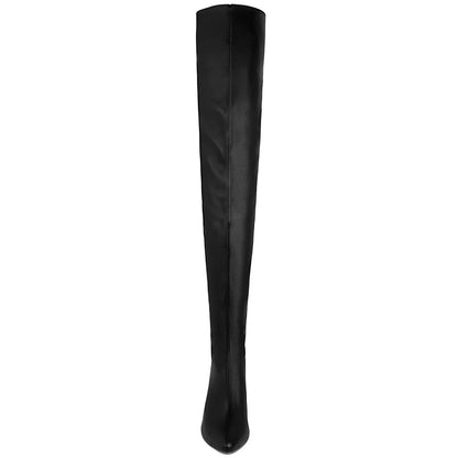 Schwarze Overknee-Stiefel aus Lackleder mit spitzer Zehenpartie – Elegant. Dominant. Zeitlos.