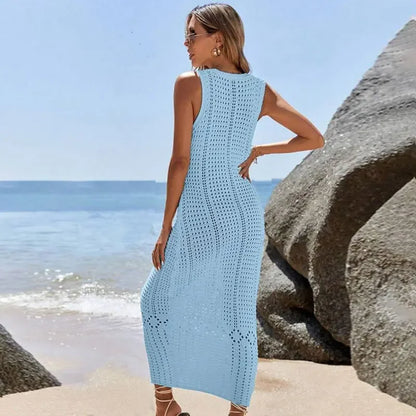 Gehäkelte lange Tunika mit V-Ausschnitt – der stilvolle Cover-Up für den Sommer