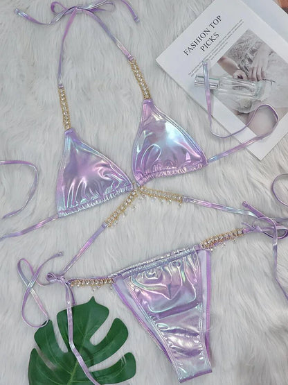 Bikini im Wet-Look mit Diamantdetails – auffällig, edgy & verführerisch