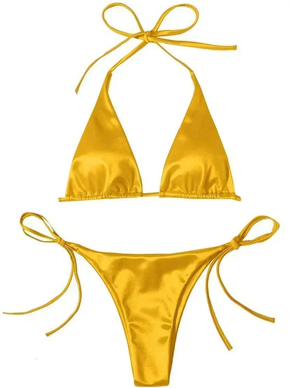 Metallic Satin Bikini-Set – glänzender Look mit brasilianischem Flair