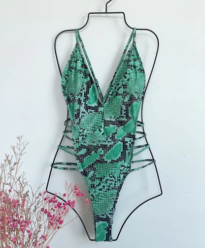 Schlangenprint Monokini – sexy, rückenfrei & mit wildem Charakter