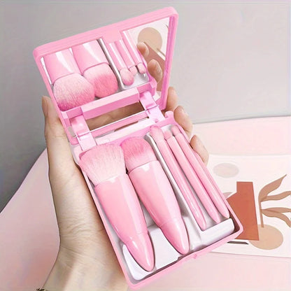 5‑teiliges Reise‑Make‑up‑Pinsel‑Set mit Spiegel – Profi‑Look für unterwegs