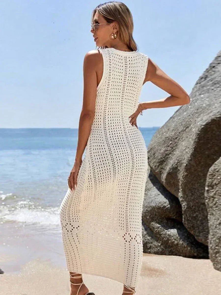 Gehäkelte lange Tunika mit V-Ausschnitt – der stilvolle Cover-Up für den Sommer