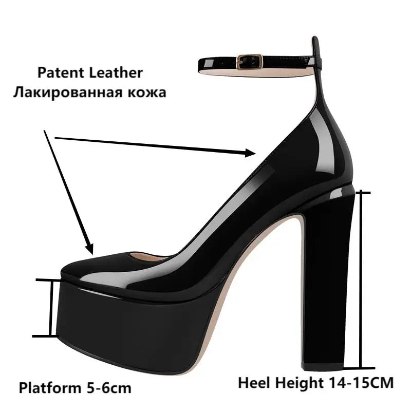 Onlymaker Frauen Mary Jane Plattform Pumps – Rosa Chunky High Heels mit Knöchelriemen